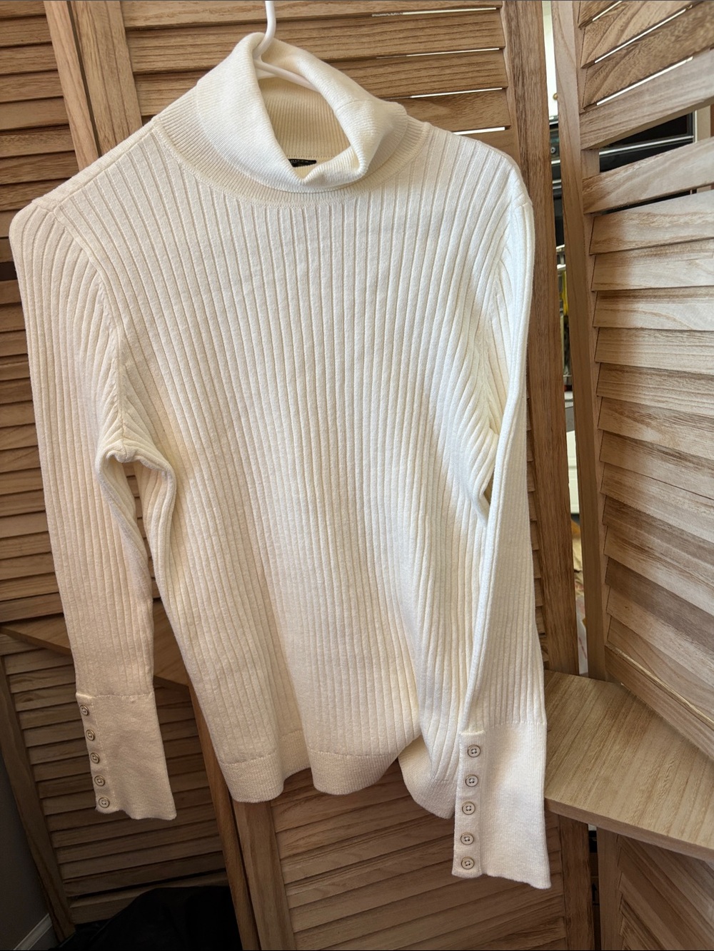 Talbots Cream Ribbed Cowl Neck Sweater with Button Cuffs Medium Petite